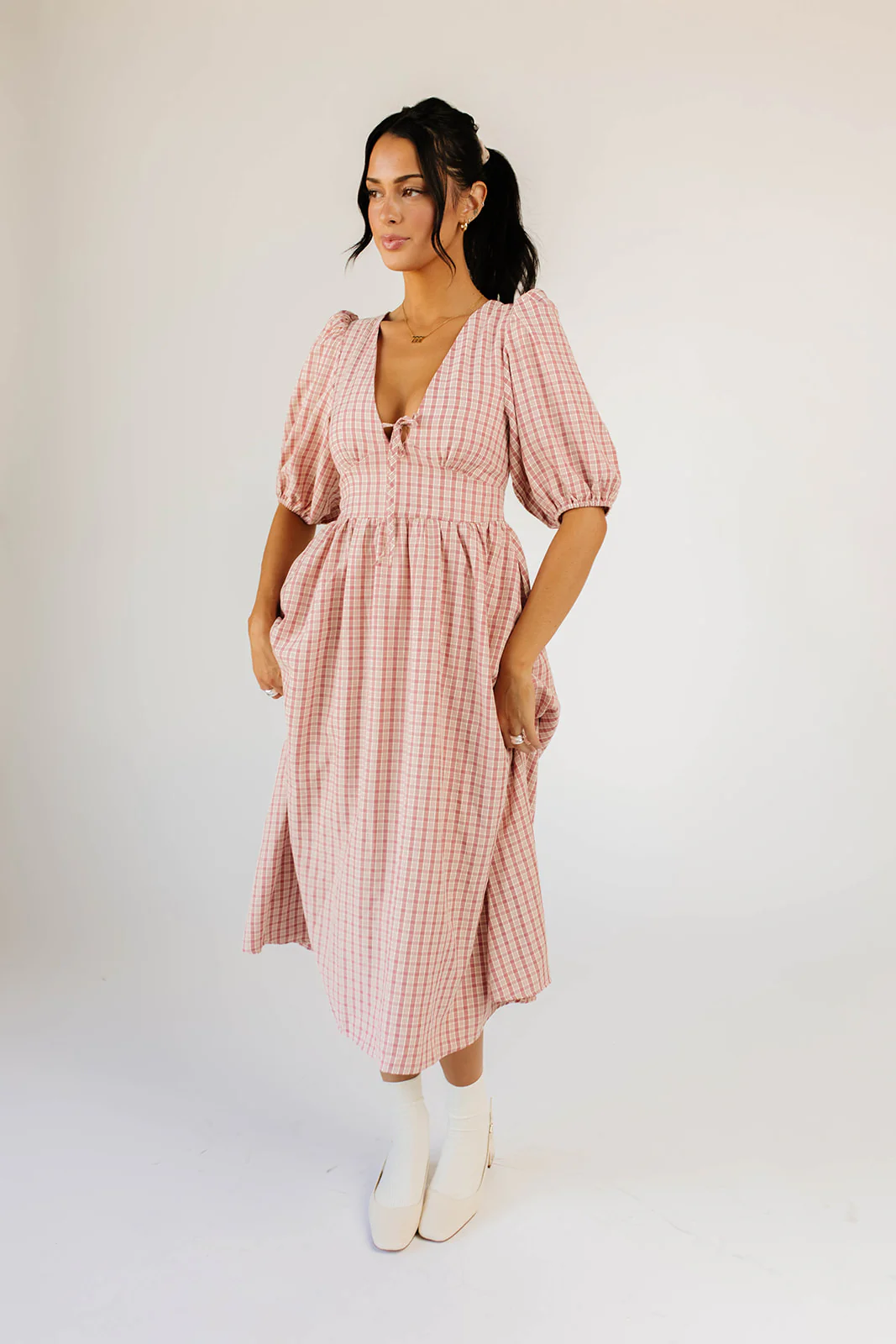 adeline midi dress // pink plaid *zoco exclusive* - Image 16