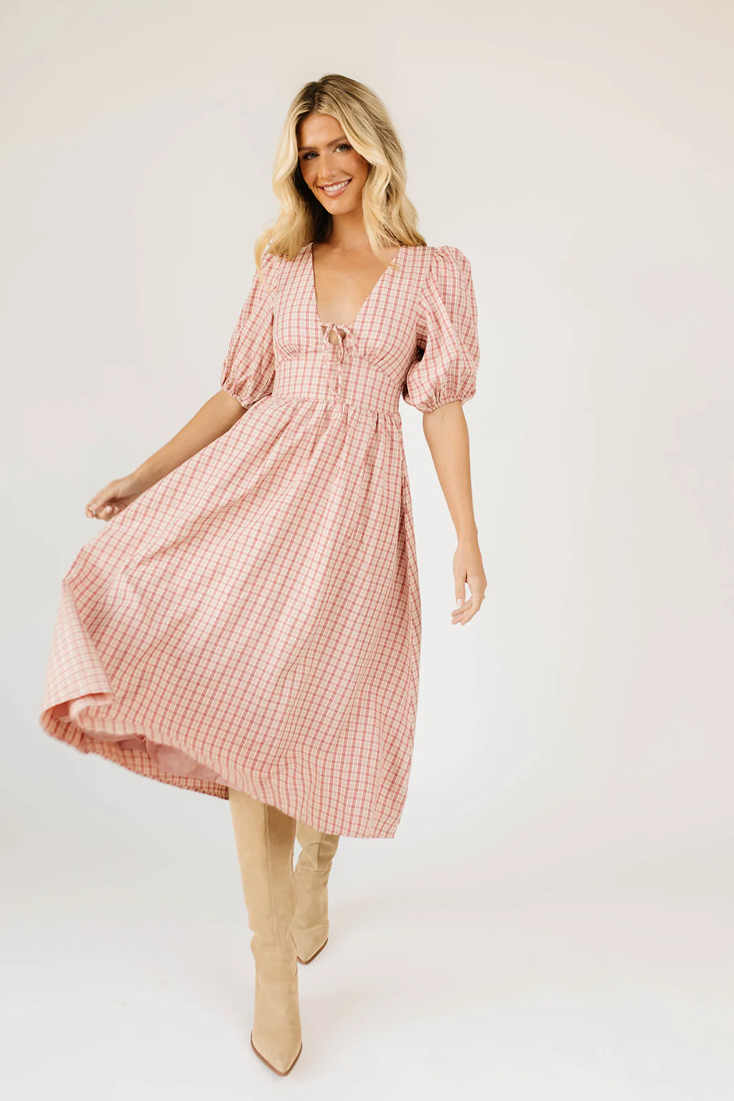 adeline midi dress // pink plaid *zoco exclusive* - Image 5