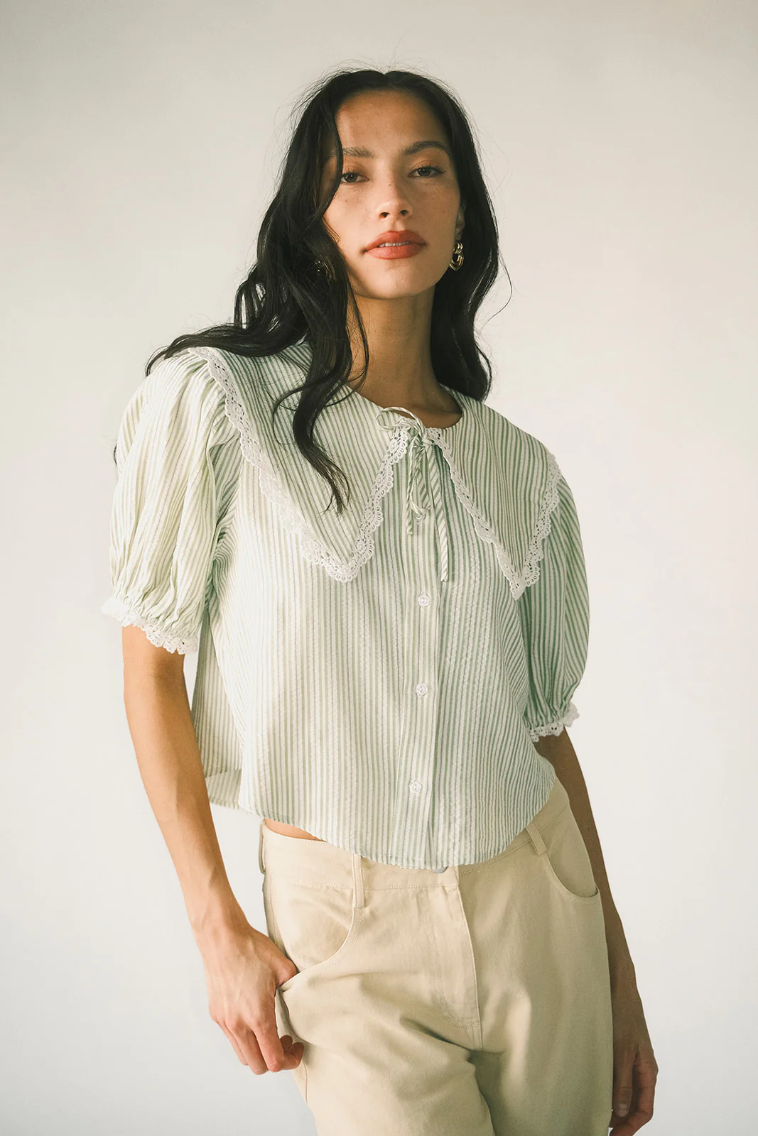 aspen collared top // sage stripes *zoco exclusive* - Image 18