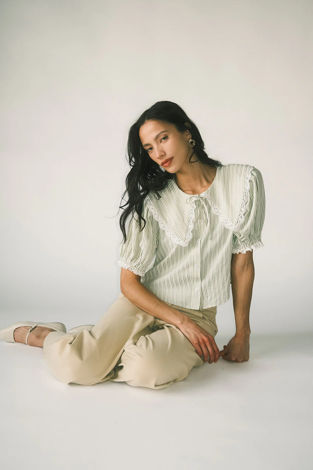 aspen collared top // sage stripes *zoco exclusive* - Image 20
