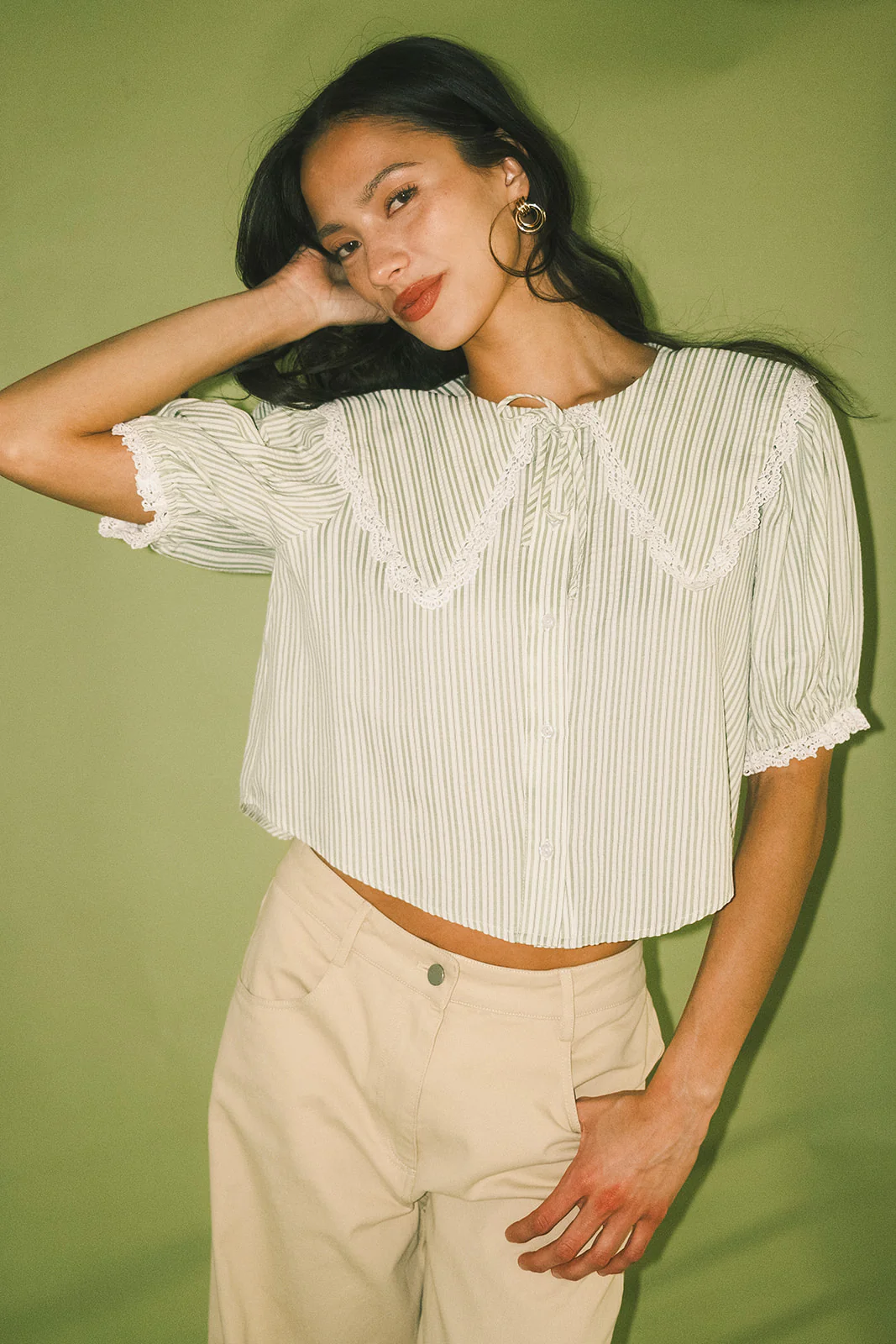 aspen collared top // sage stripes *zoco exclusive* - Image 25
