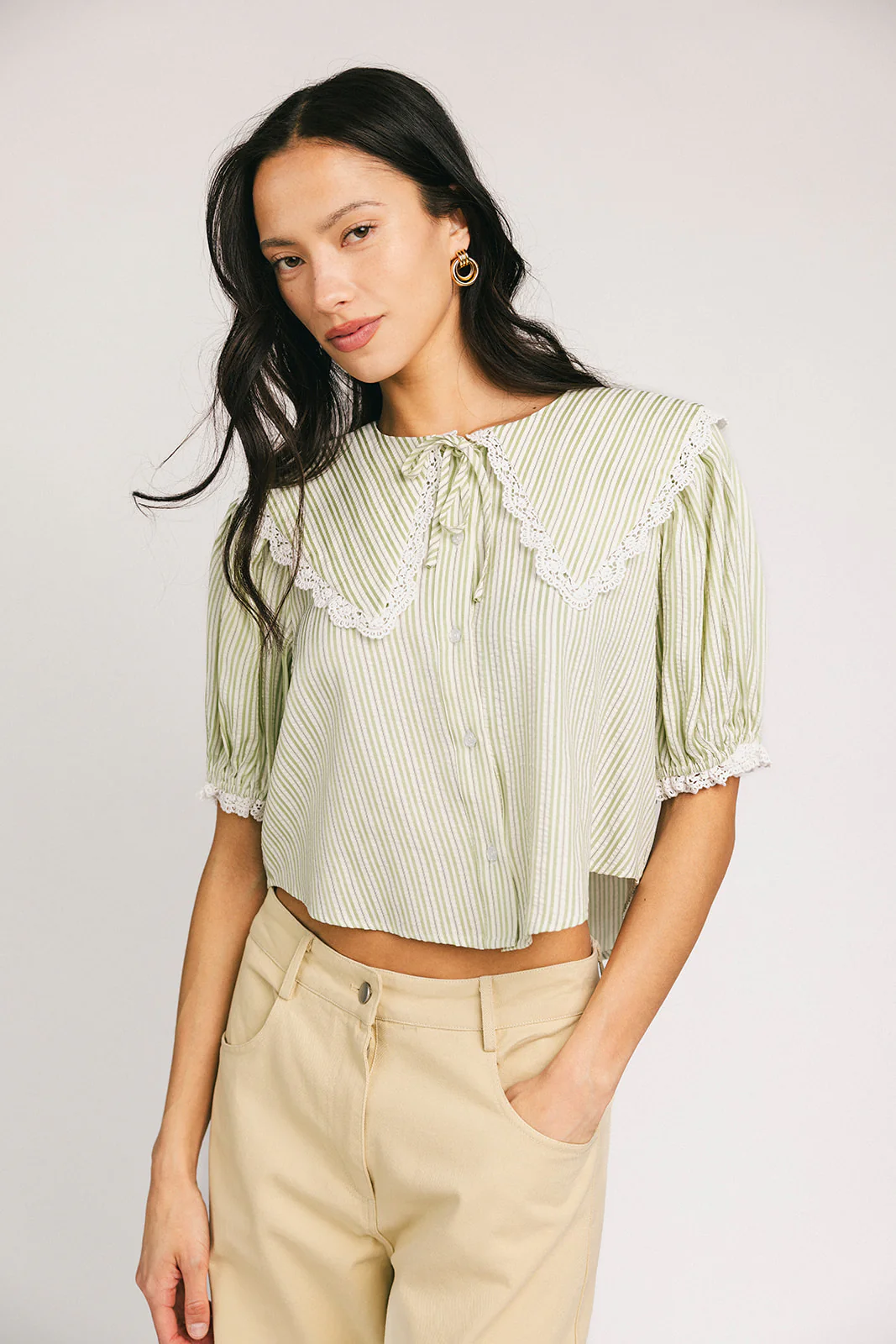 aspen collared top // sage stripes *zoco exclusive* - Image 4
