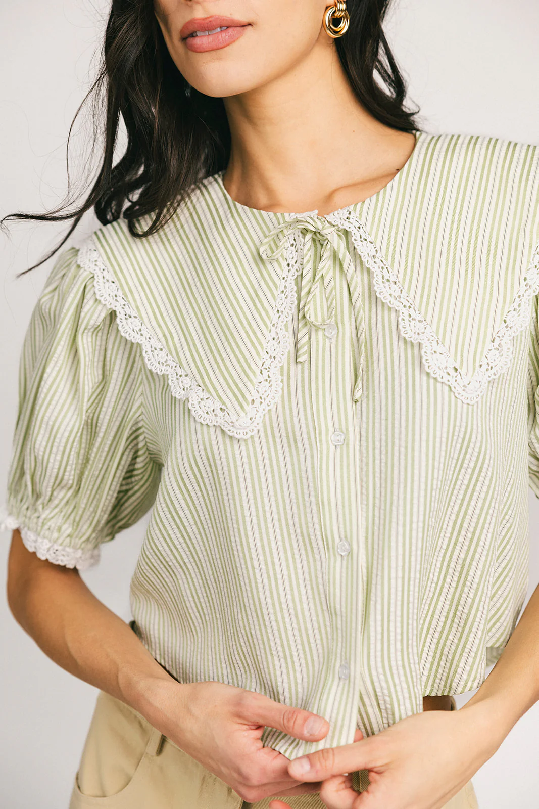 aspen collared top // sage stripes *zoco exclusive* - Image 5