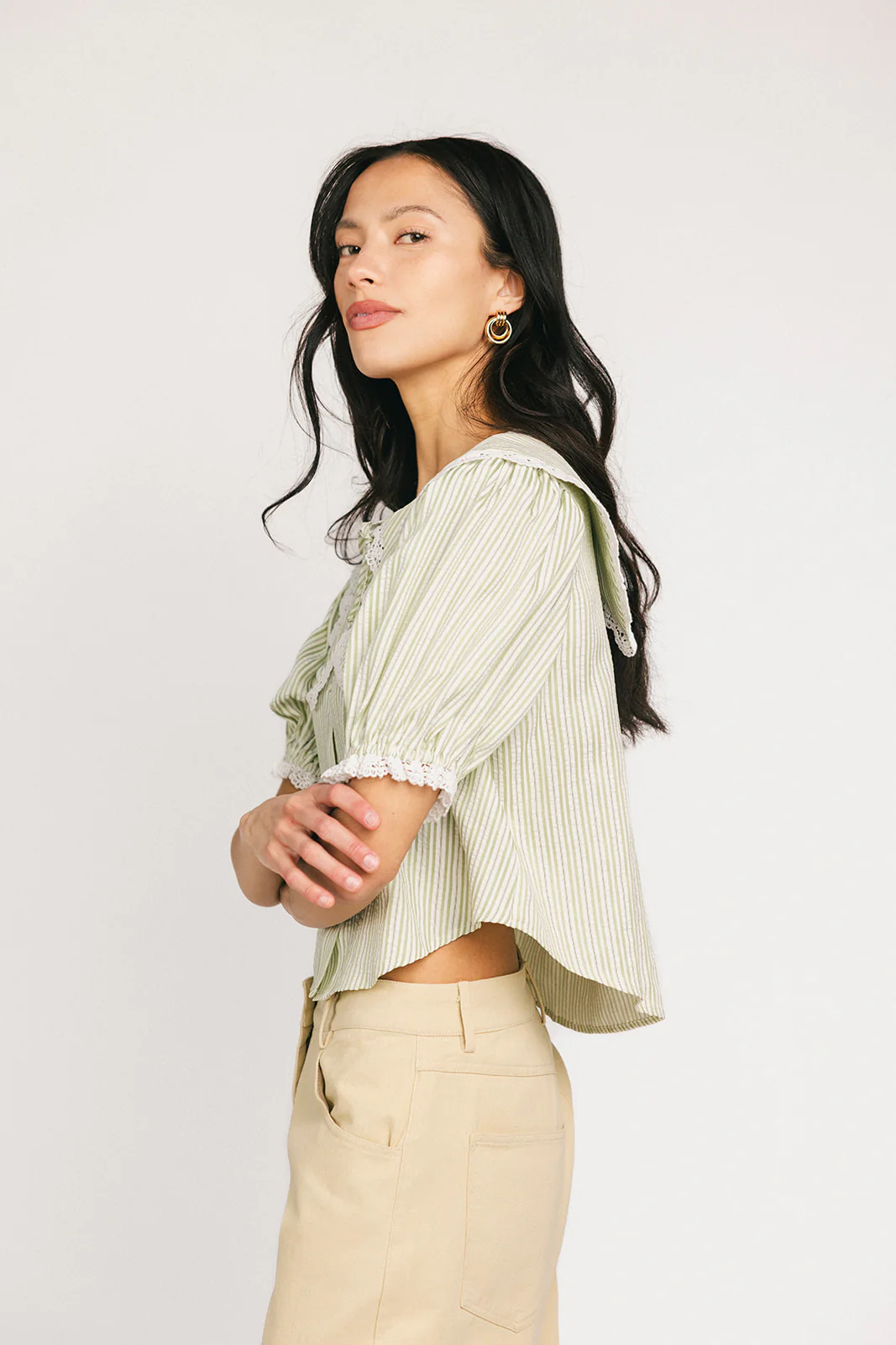 aspen collared top // sage stripes *zoco exclusive* - Image 7