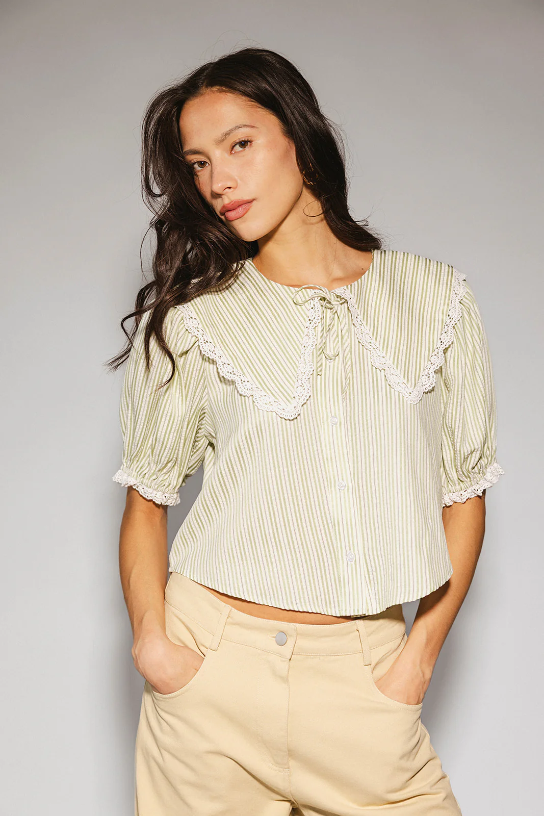 aspen collared top // sage stripes *zoco exclusive* - Image 9
