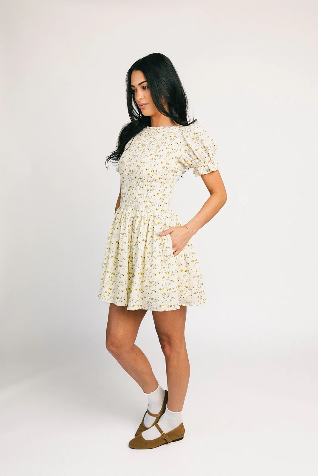 dolly smocked dress // cream floral *zoco exclusive* - Image 4