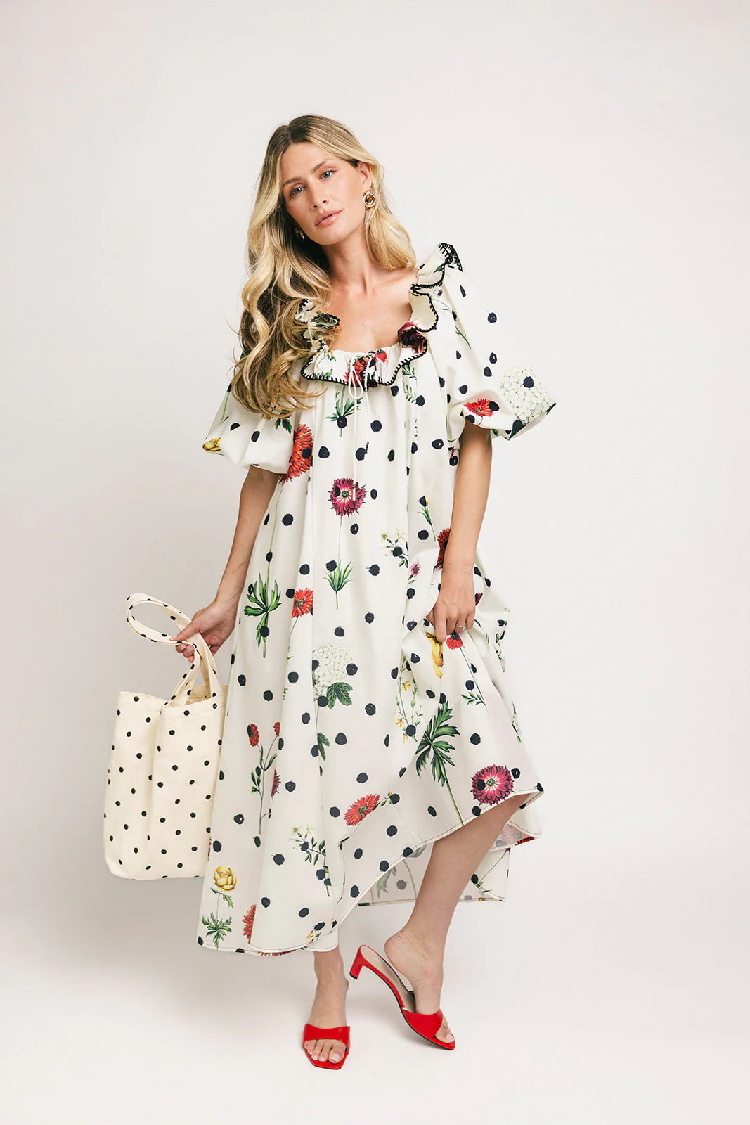 good luck puff sleeve dress // polka dot floral *zoco exclusive* - Image 41