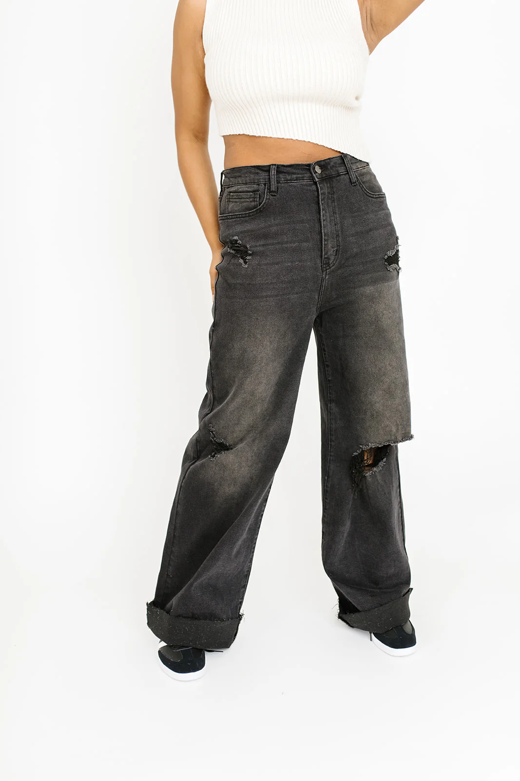 hey there distressed wide leg denim - Image 7