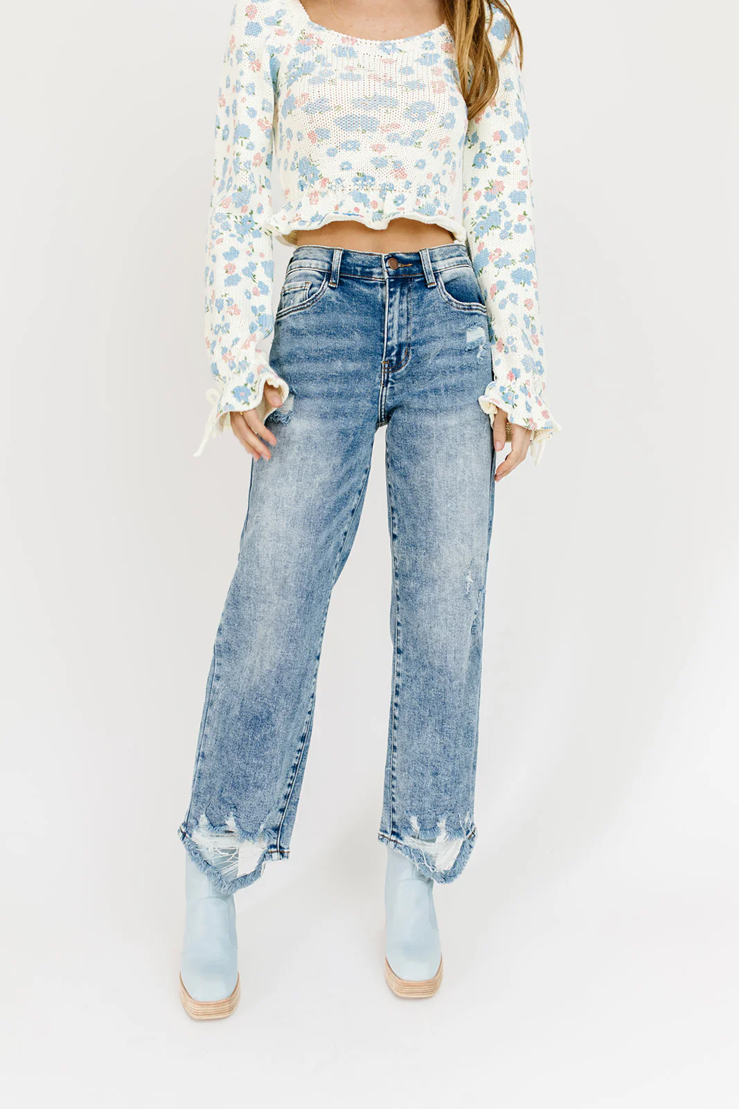 jewel wide leg distressed denim *restocked* - Image 3