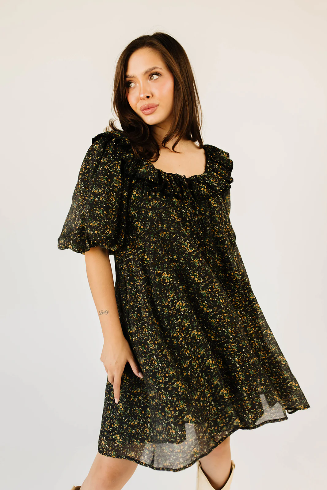 mini good luck puff sleeve dress // black floral *zoco exclusive* - Image 15
