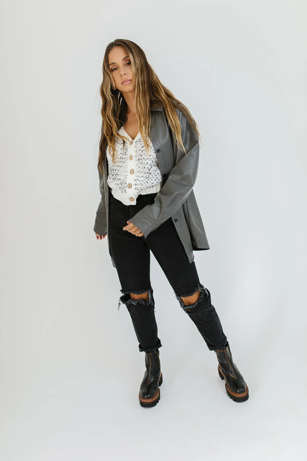 night sky faux leather shirt jacket - Image 10