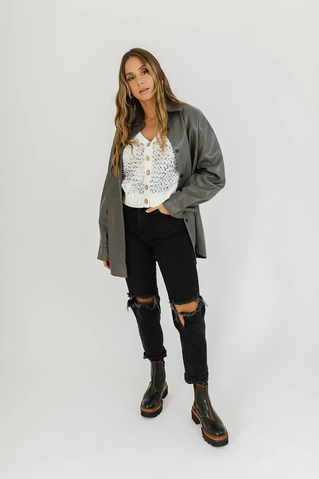 night sky faux leather shirt jacket - Image 11