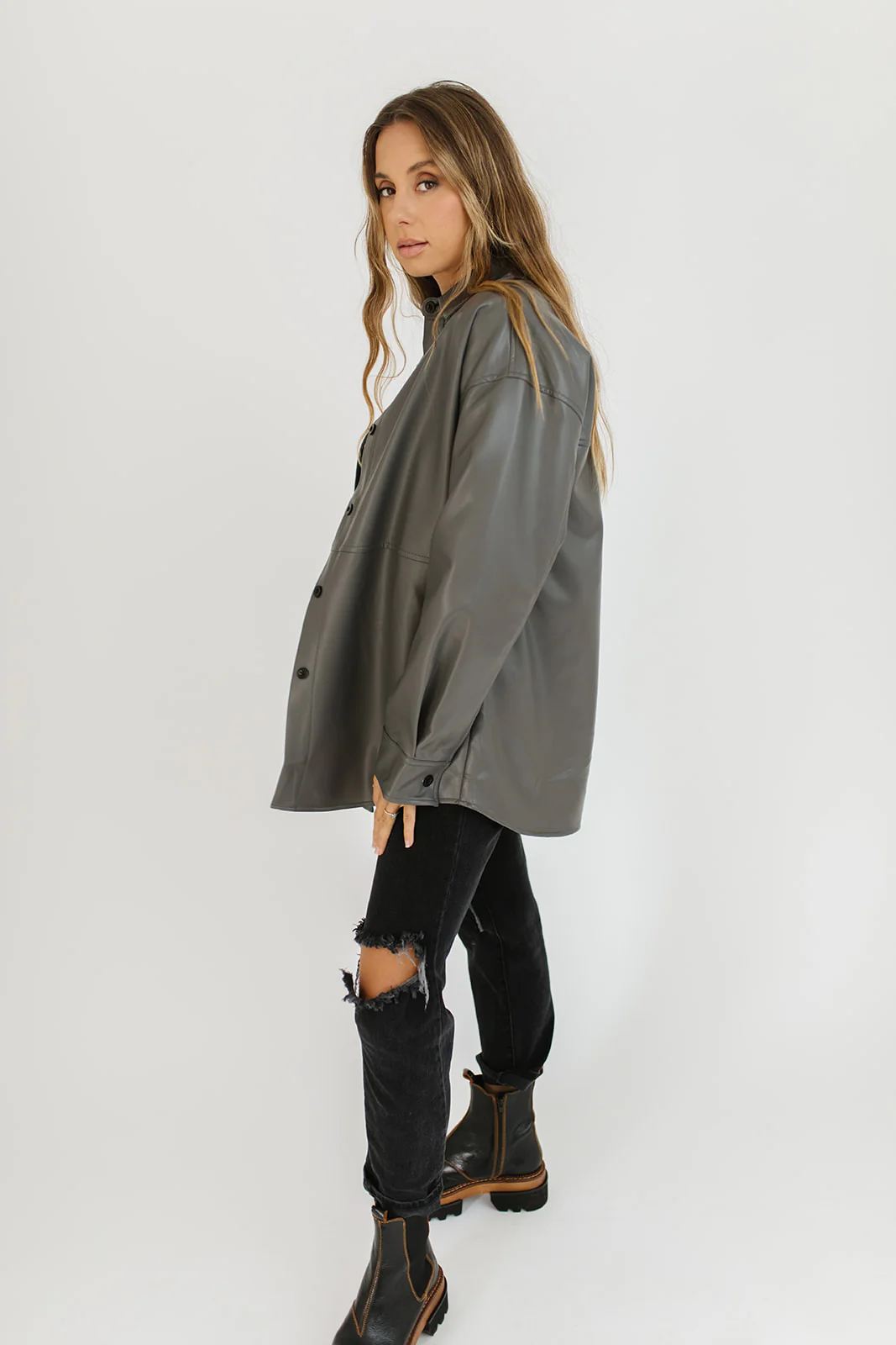night sky faux leather shirt jacket - Image 6
