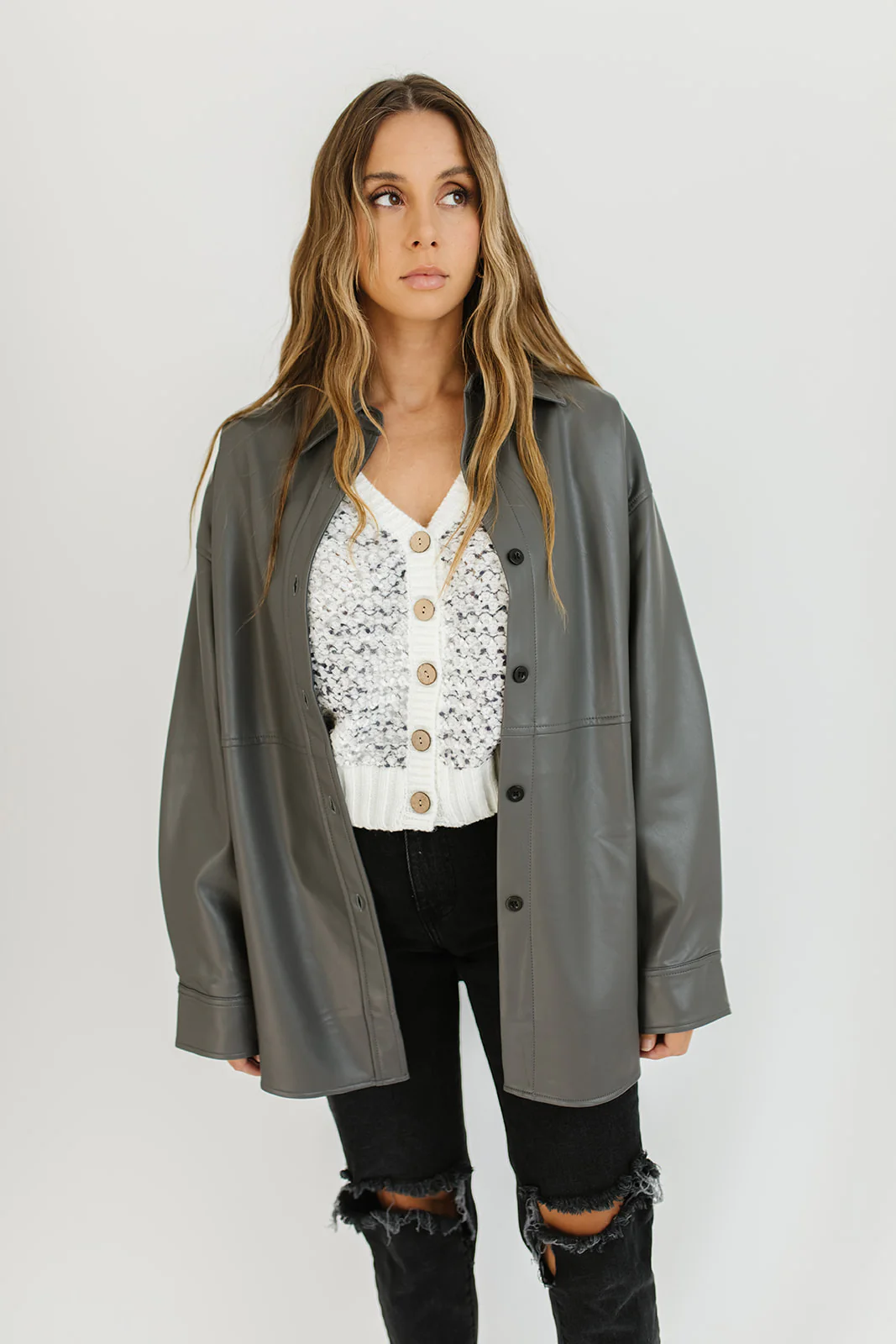 night sky faux leather shirt jacket - Image 8