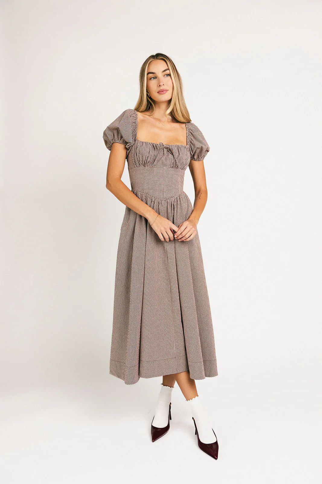 nora midi dress // brown gingham *zoco exclusive*