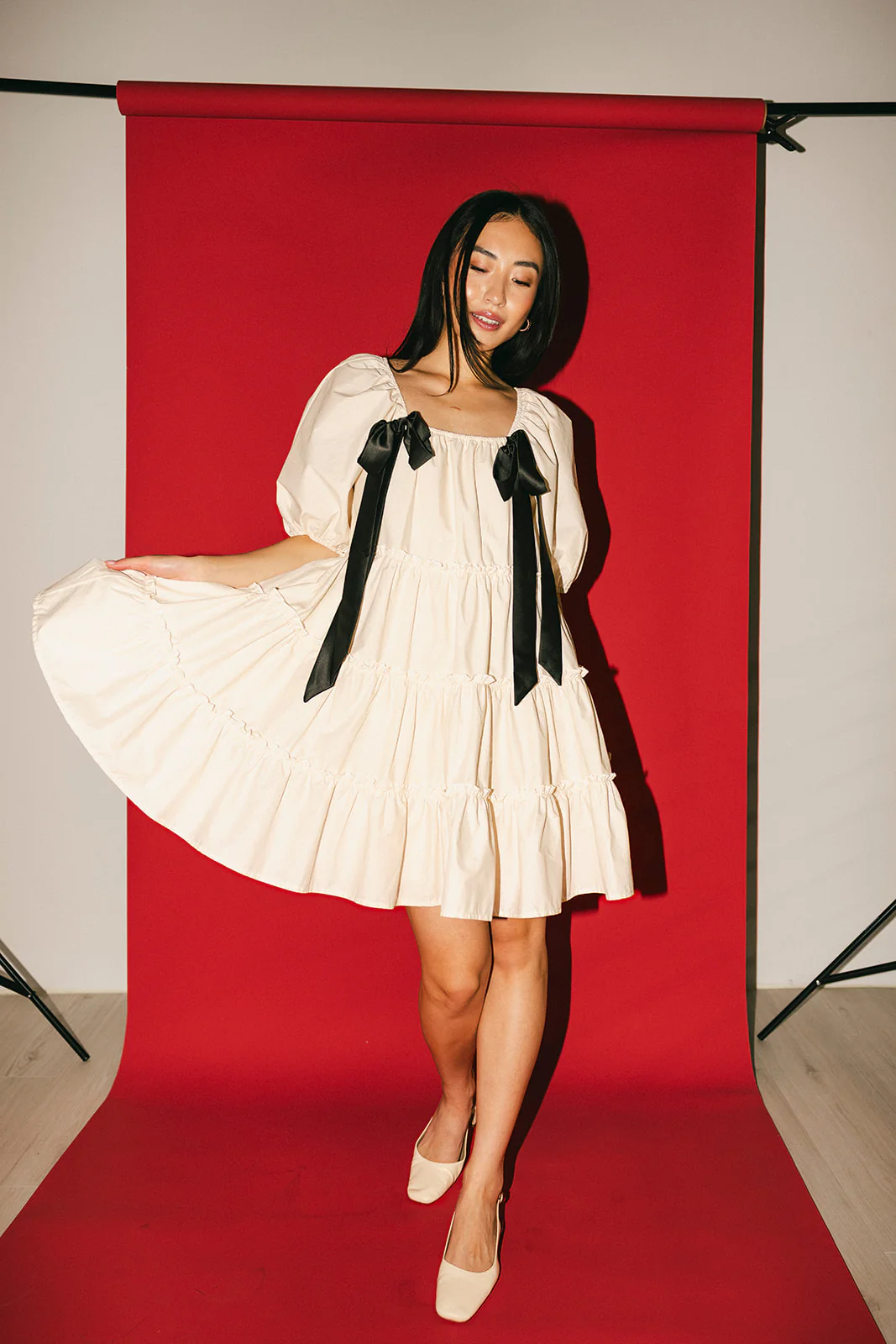 short daymaker dress // cream + bows *zoco exclusive* - Image 14