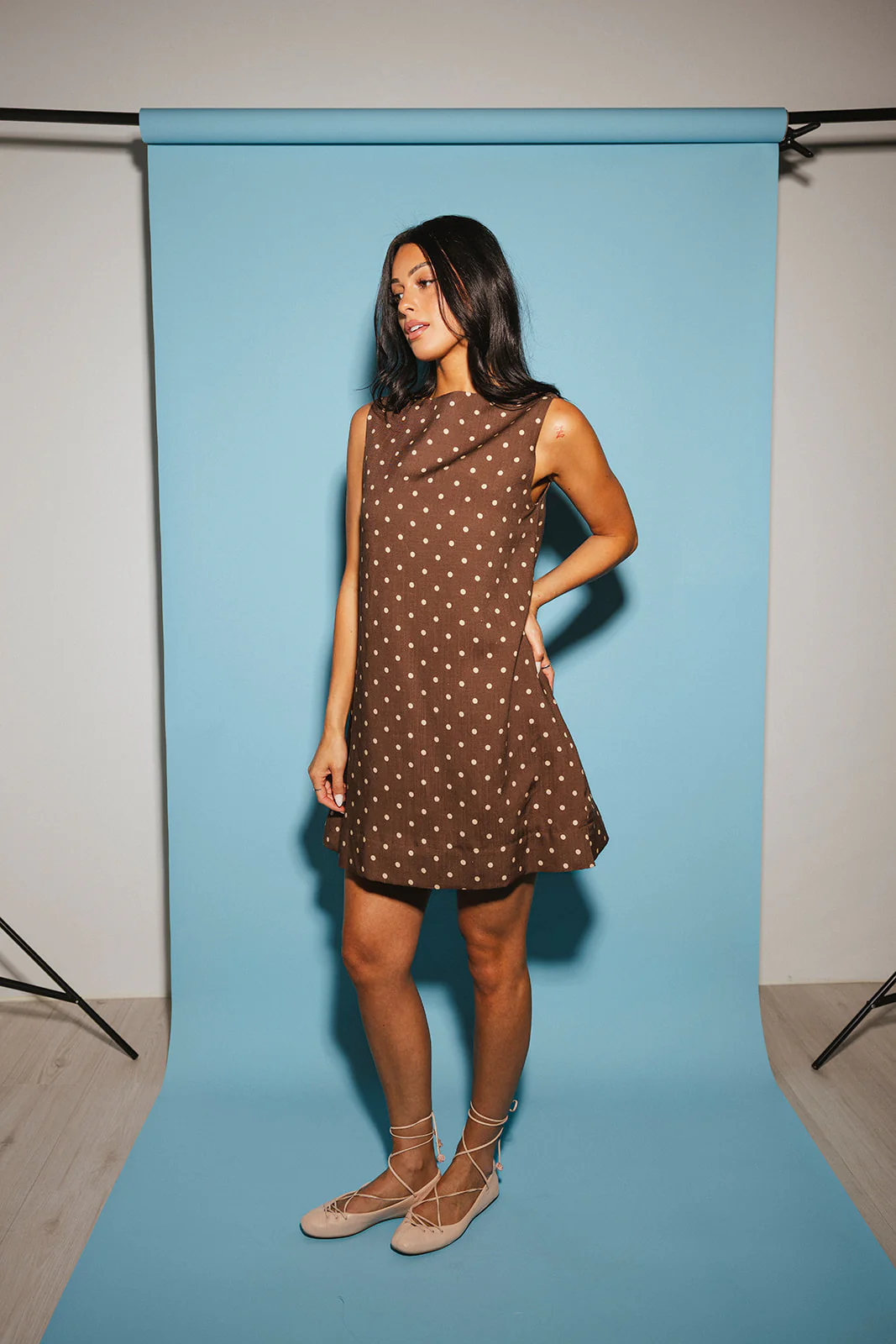 sicily linen mini dress // mocha dot *zoco exclusive* - Image 14